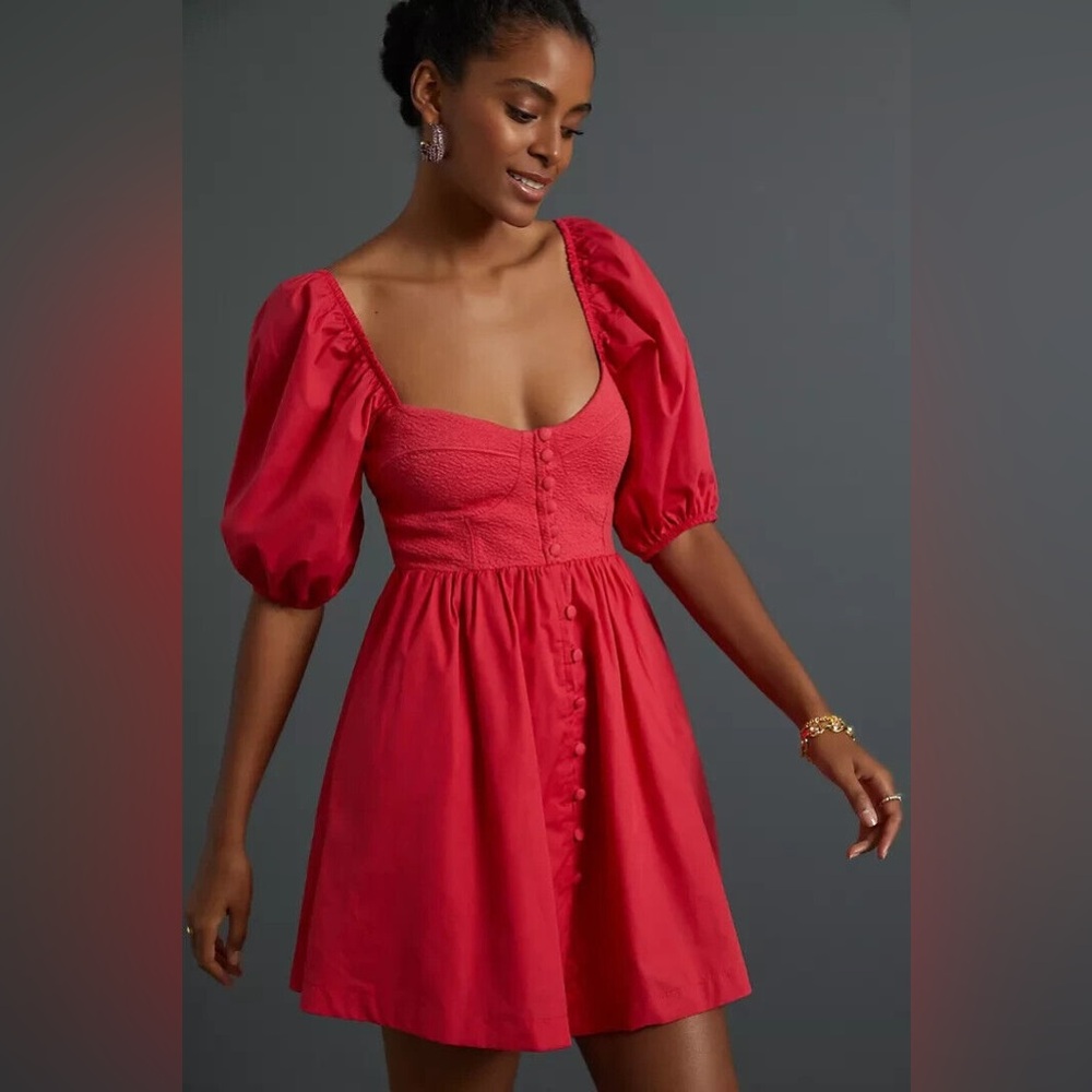 Anthropologie Maeve Puff-Sleeved Sweetheart MIni Dress NWT